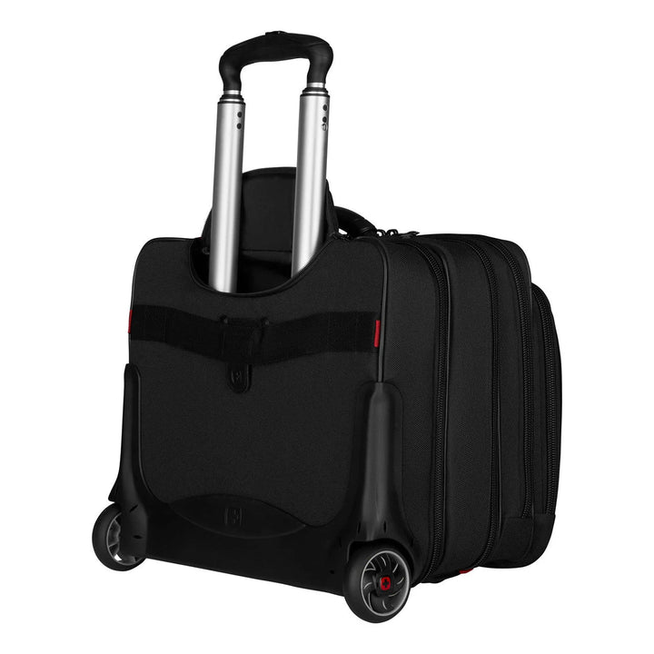 Back of the Wenger Patriot, showing the trolley handle and wheels