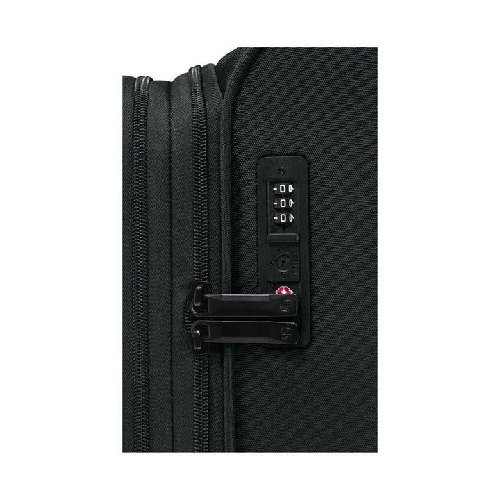 Close-up of the combination lock on a Wenger Checklite case
