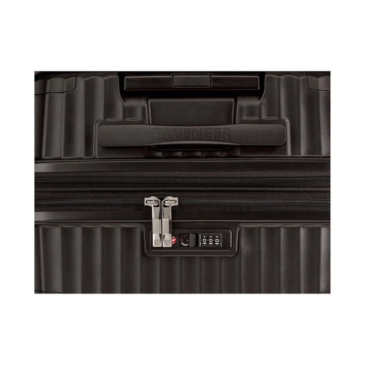 Close-up of the combination lock on a Wenger Optimo case