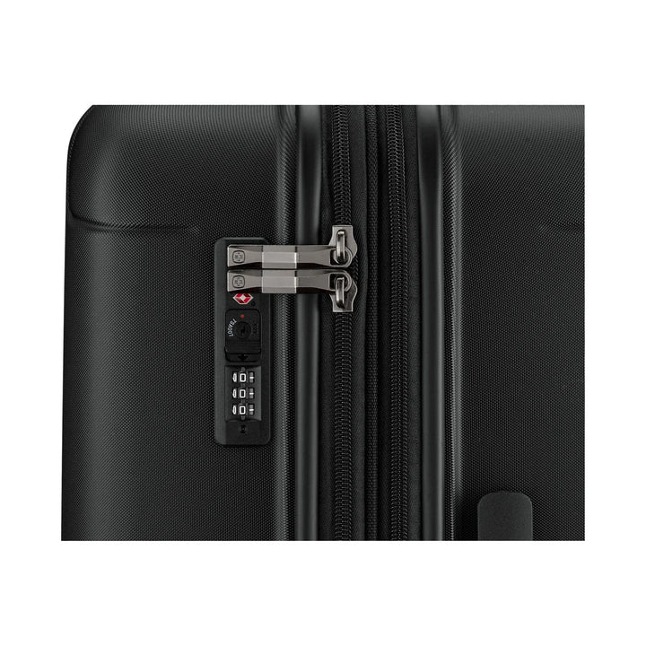 Close-up of the integrated lock on a Wenger Flyn Pro case