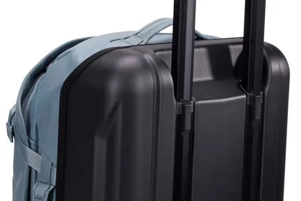Close-up of the Thule Chasm carry-on wheels, handle and back panel