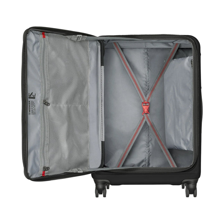 Wenger Amplix Medium opened flat, showing straps and mesh pockets