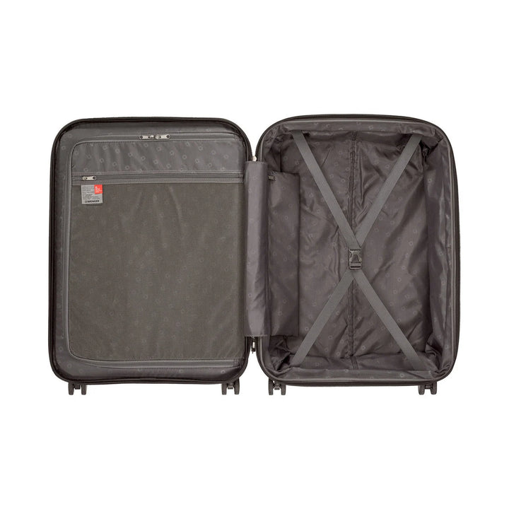 Wenger Optimo case opened flat, showing the pockets and straps