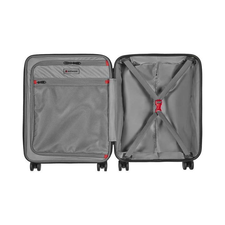 Wenger Pegasus carry-on opened flat, showing the mesh pocket and straps