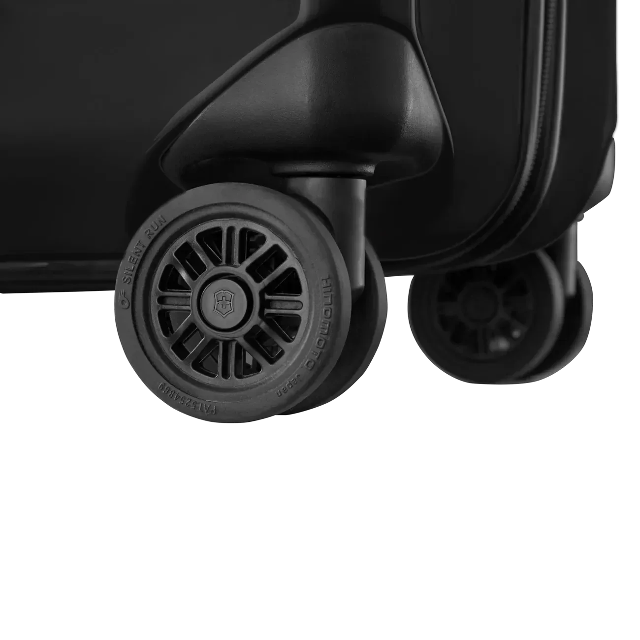 Wheels of a rolling suitcase or luggage.