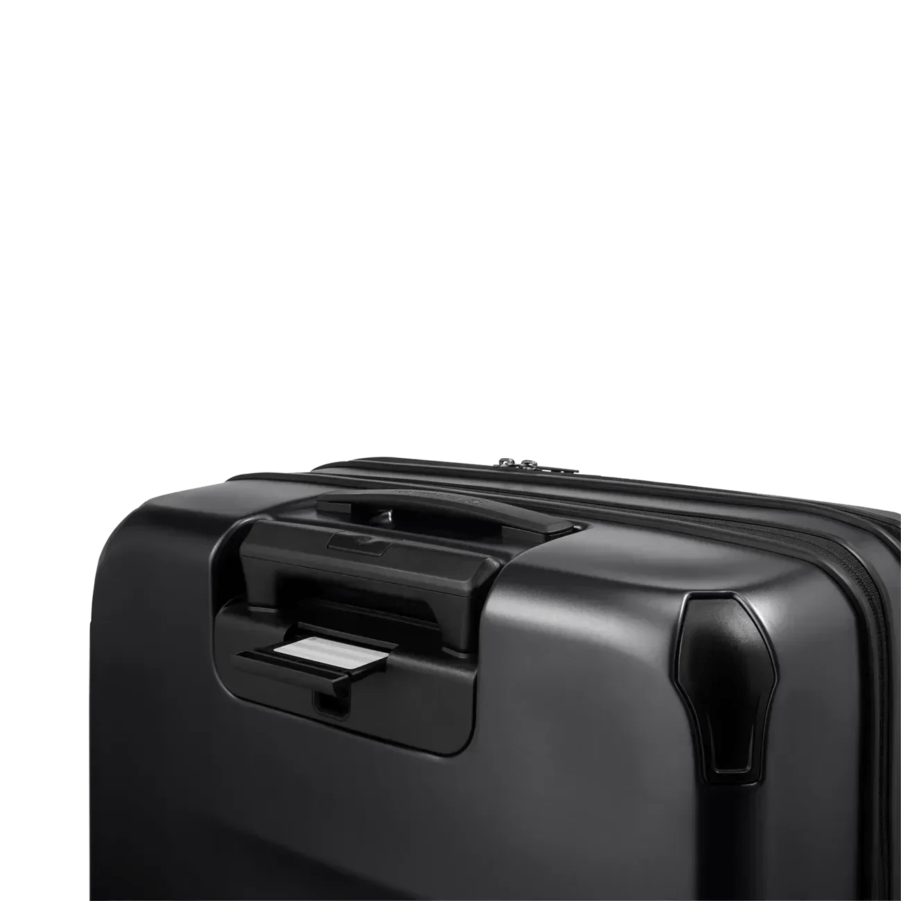 Black hard-shell suitcase with a retractable handle.