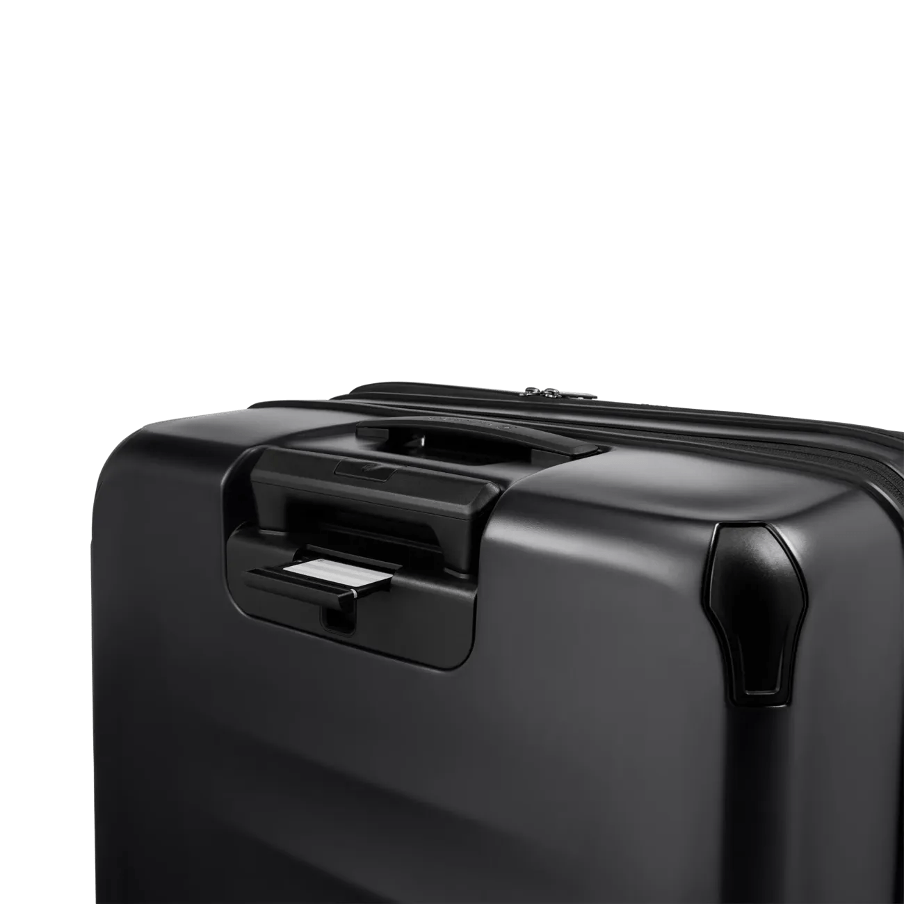 Black hardshell suitcase with a retractable handle.