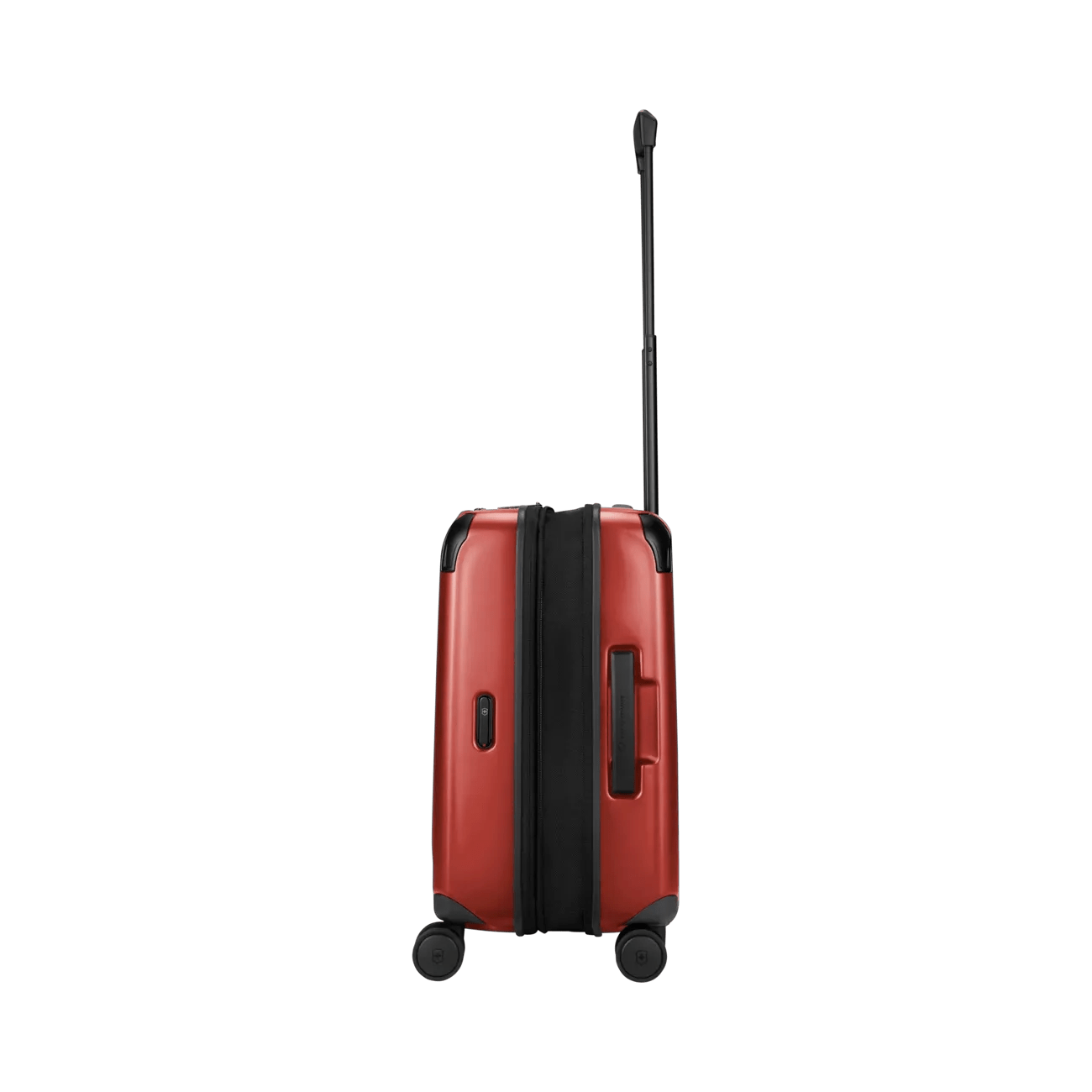 Red hardshell suitcase with wheels and an extendable handle.