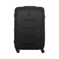 Black hardshell rolling suitcase with a Swiss Army logo.